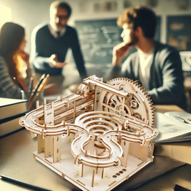 DIY 3D Wooden Marble Run Kit | Mechanical Model Building Puzzle, Laser-Cut Wood Craft Toy