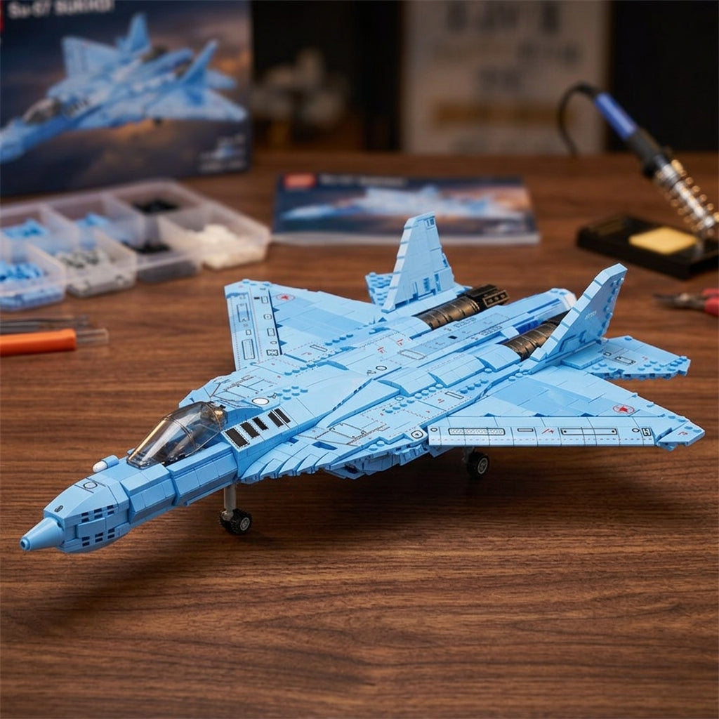 DIY Su 57 Sukhoi Fighter Jet Building Block Model Kit Stealth Military Aircraft Toy Set Technic Compatible Air Force Jet 1456 Pcs