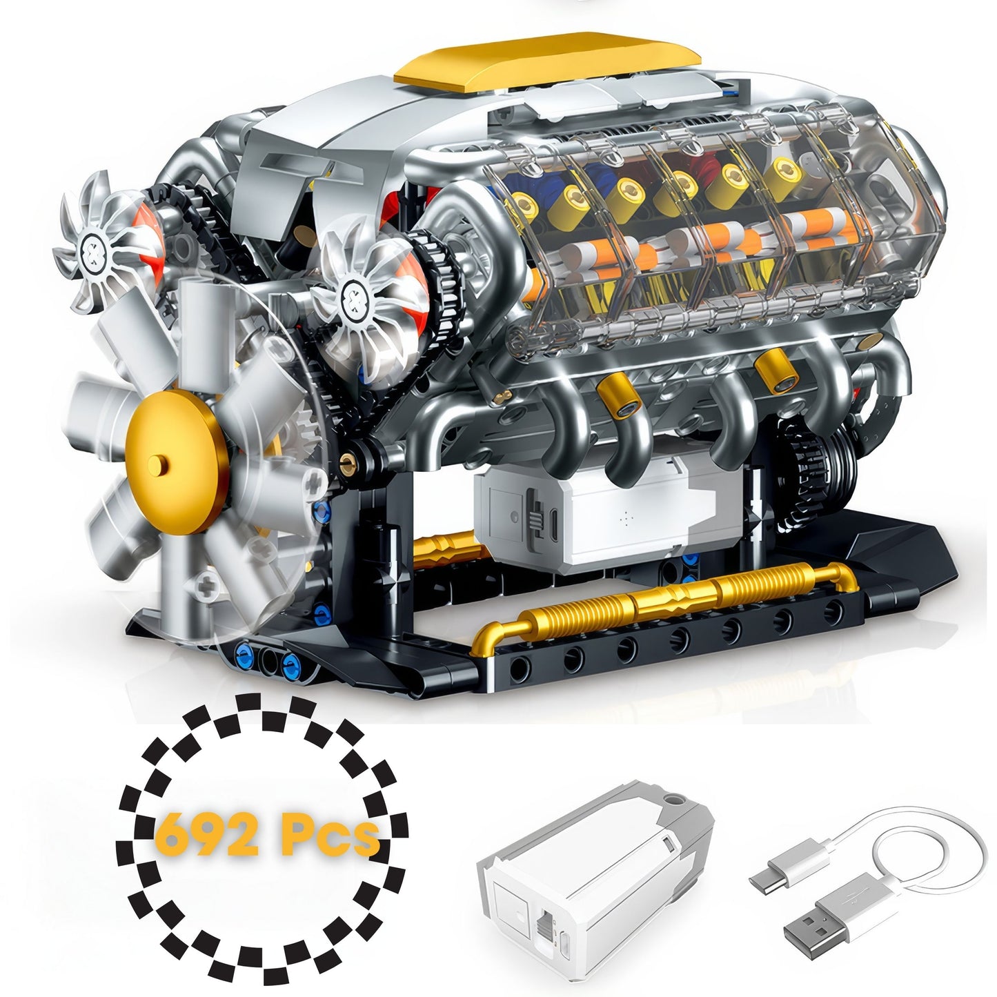 DIY V8 Engine Model Kit Electrically Driven STEM Science Project Desktop Mechanical Toy Car Lover Gift for Men