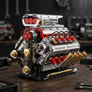 DIY V8 Supercharged Engine Model Kit Technic Compatible 1176 Pcs Building Block Mechanical STEM Project Car Lover Gift