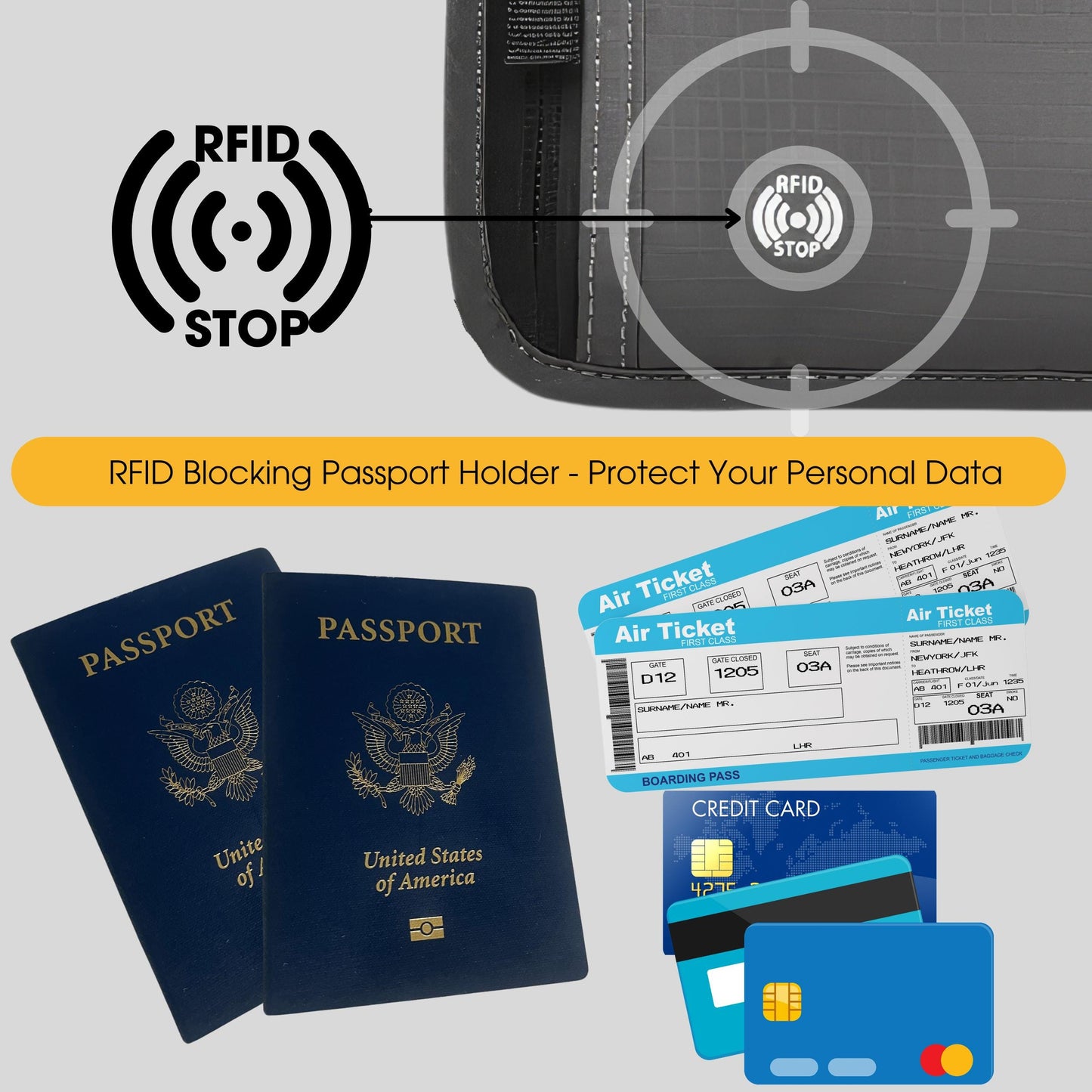 Travel Neck Pouch RFID Blocking Passport ID Organizer Hidden Travel Wallet Credit Card Holder Security Pouch for Men Women