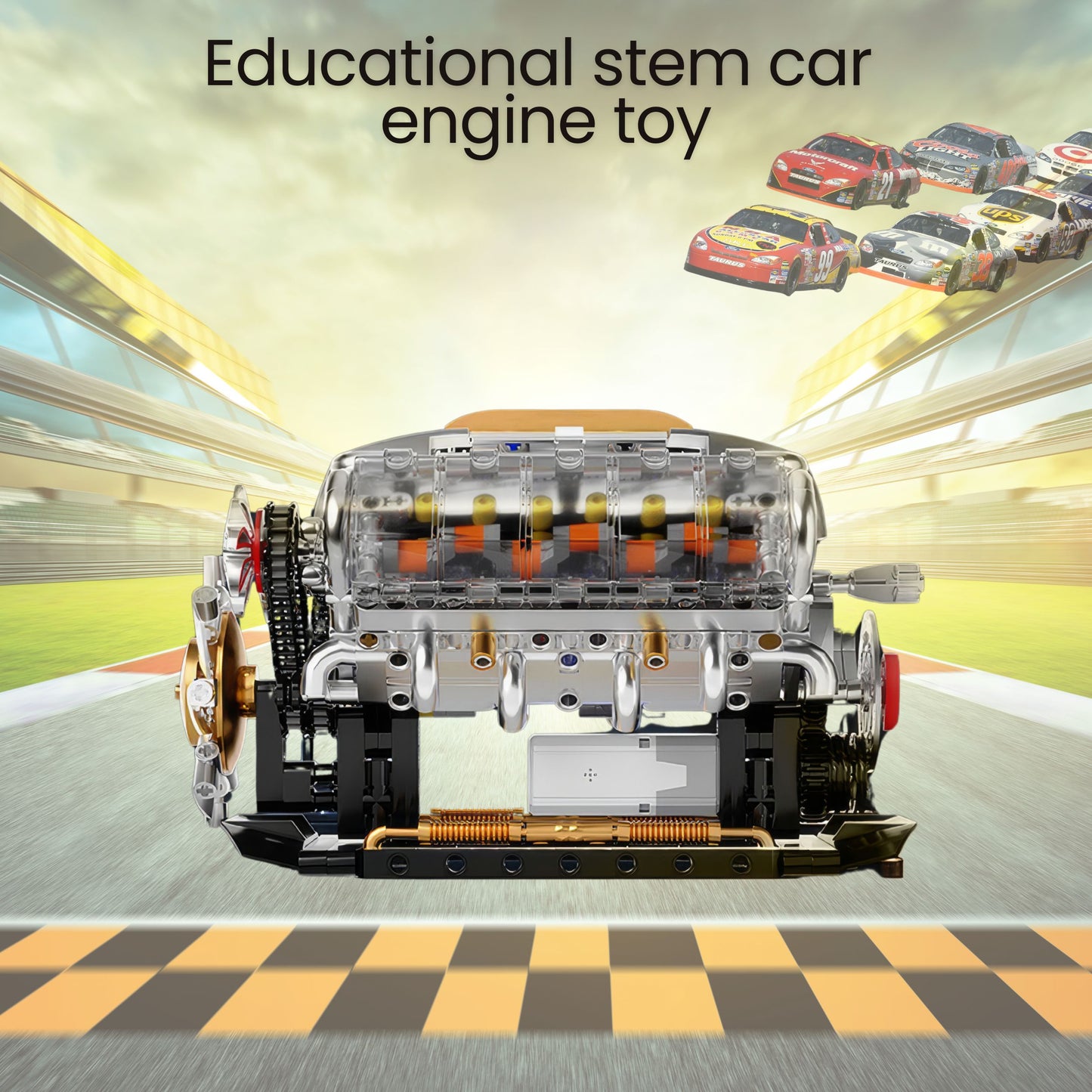 DIY V8 Engine Model Kit Electrically Driven STEM Science Project Desktop Mechanical Toy Car Lover Gift for Men