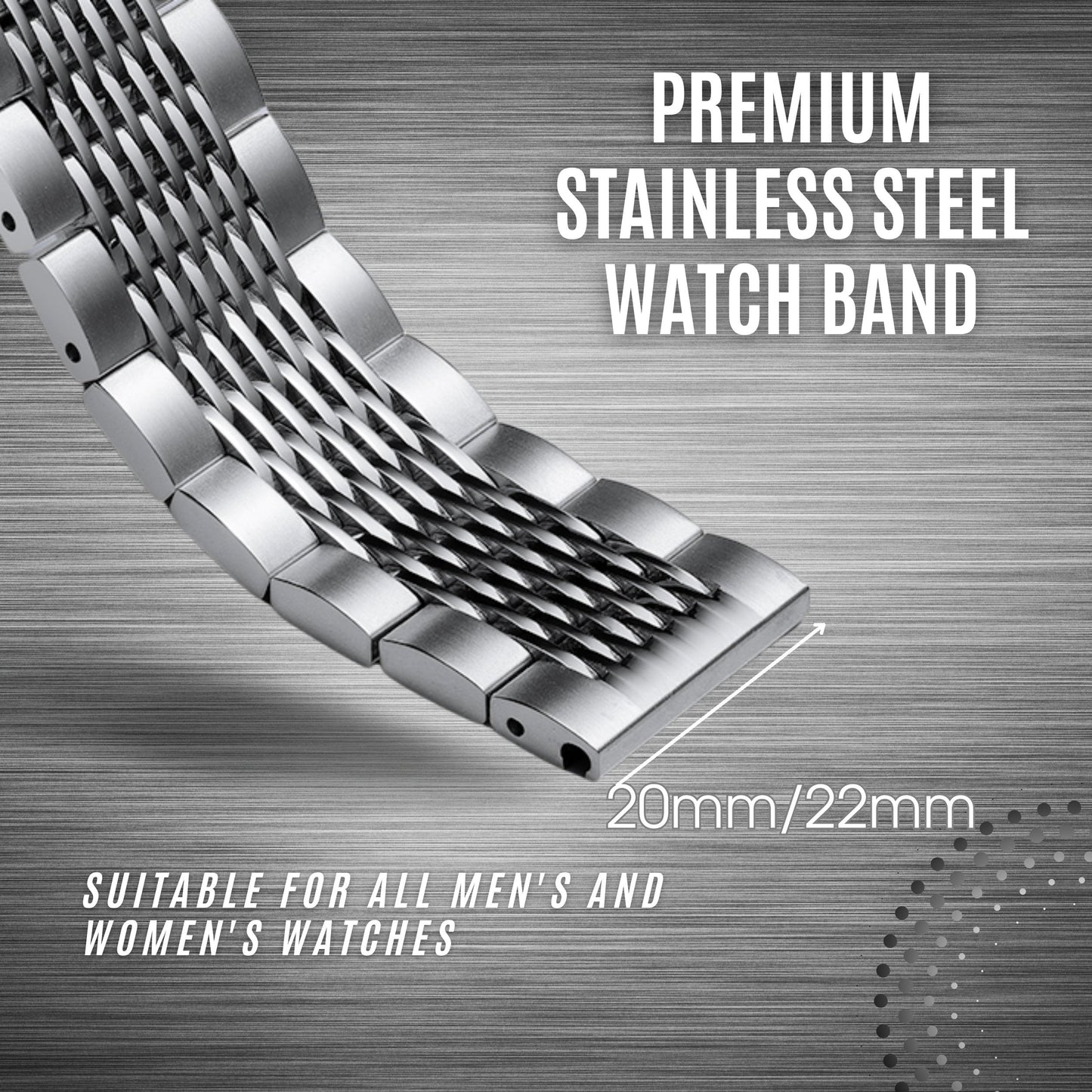 DIY Polished Silver Stainless Steel Watch Band 20mm 22mm Replacement Bracelet Strap with Spring Bars & Tool Kit
