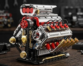 DIY V8 Supercharged Engine Model Kit Technic Compatible 1176 Pcs Building Block Mechanical STEM Project Car Lover Gift