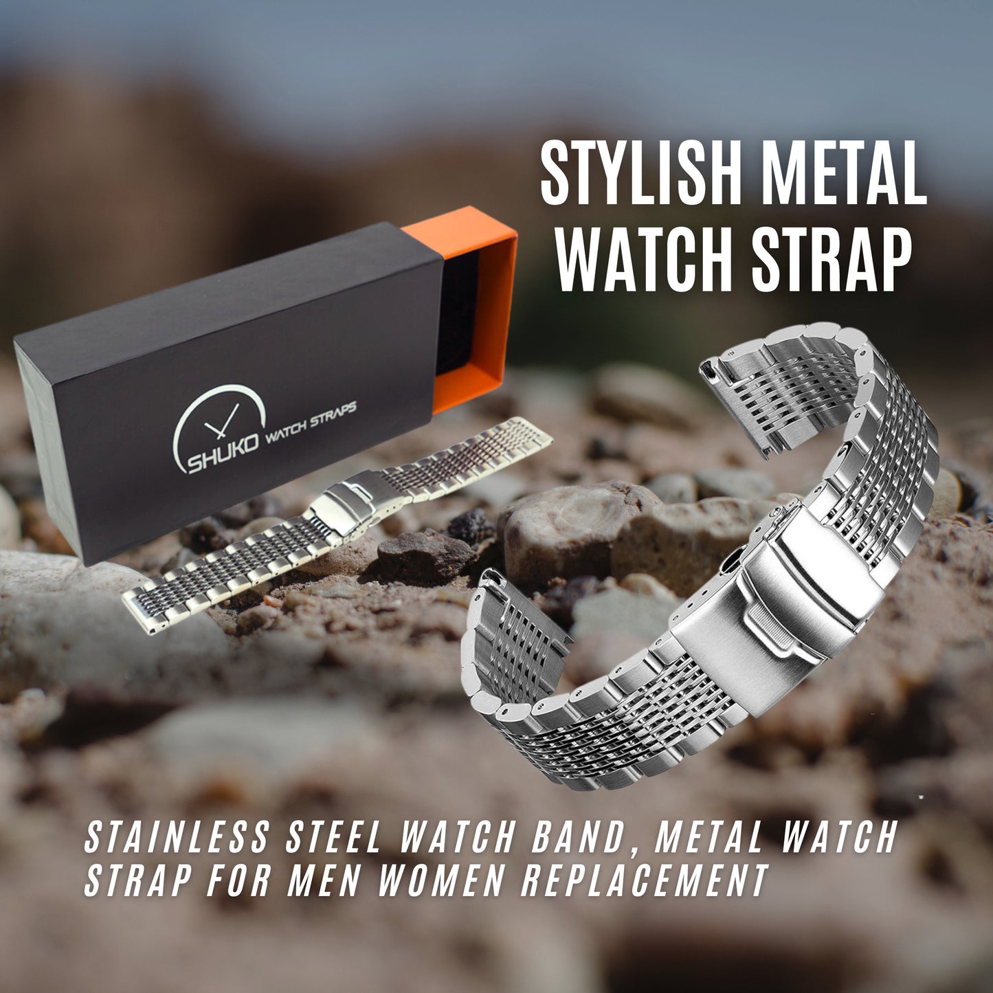 DIY Polished Silver Stainless Steel Watch Band 20mm 22mm Replacement Bracelet Strap with Spring Bars & Tool Kit