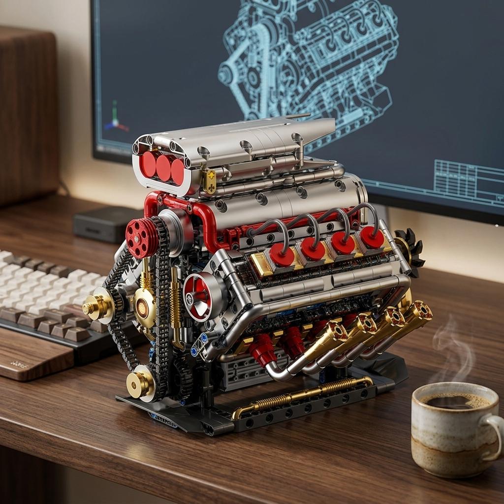 DIY V8 Supercharged Engine Model Kit Technic Compatible 1176 Pcs Building Block Mechanical STEM Project Car Lover Gift