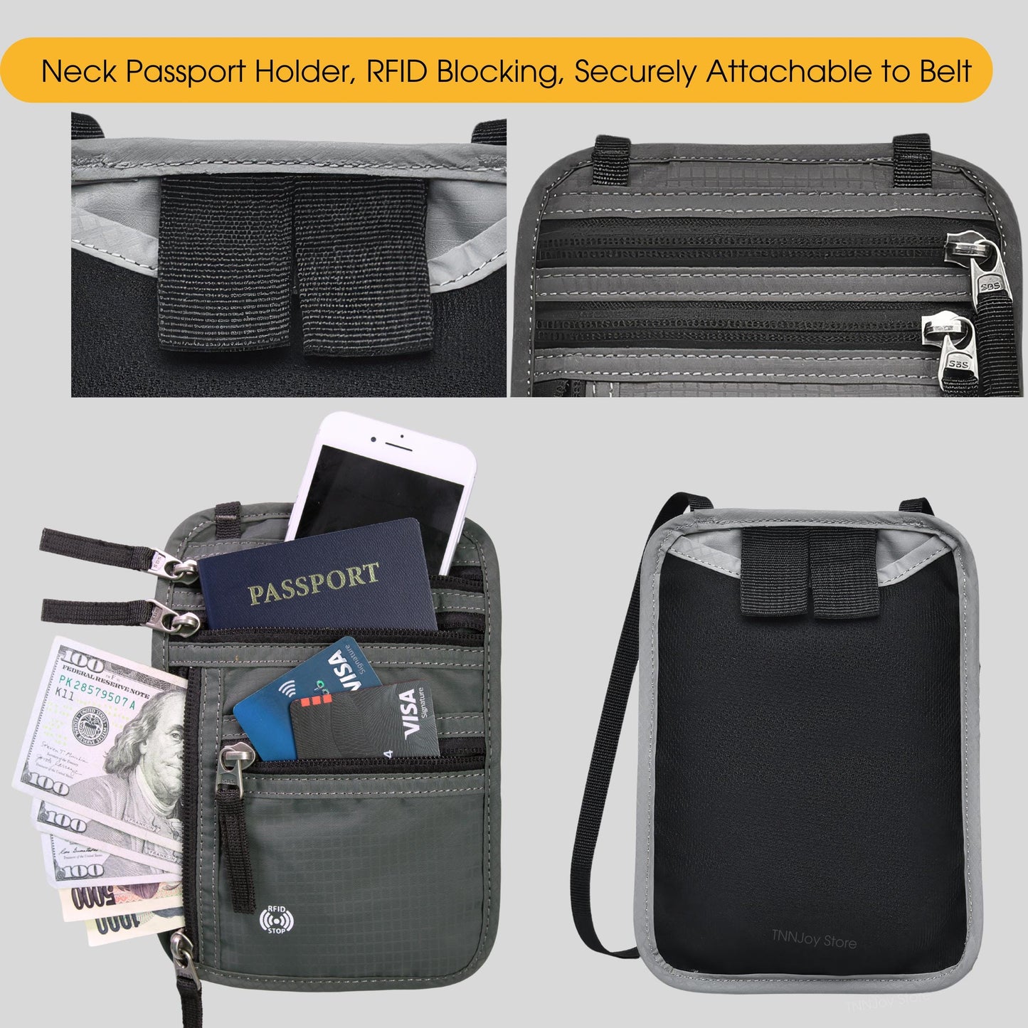 Travel Neck Pouch RFID Blocking Passport ID Organizer Hidden Travel Wallet Credit Card Holder Security Pouch for Men Women