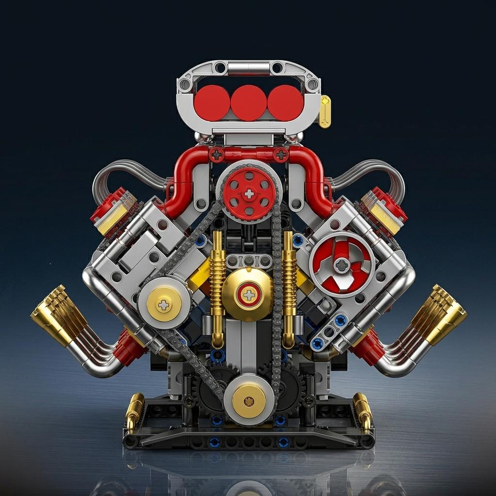 DIY V8 Supercharged Engine Model Kit Technic Compatible 1176 Pcs Building Block Mechanical STEM Project Car Lover Gift