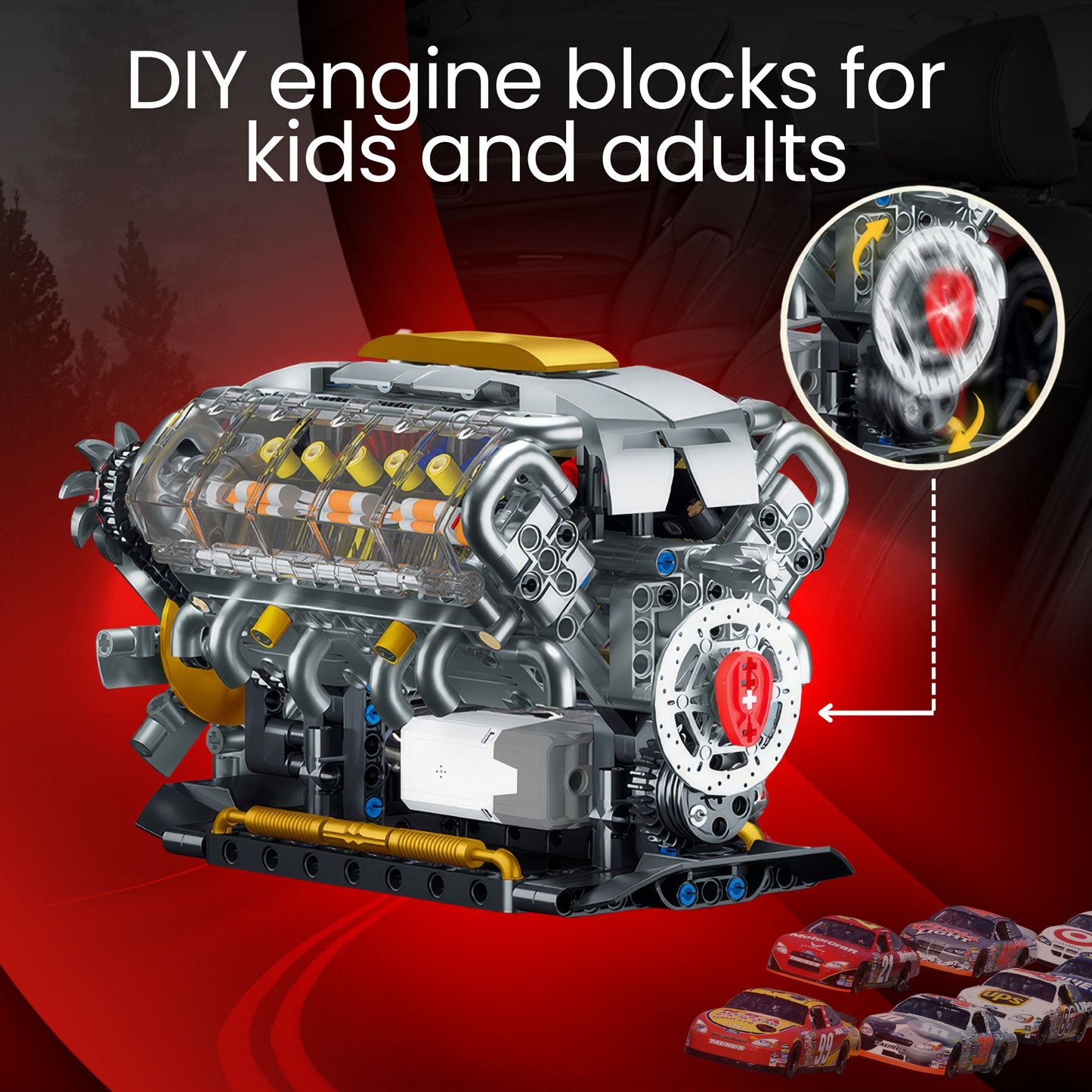 DIY V8 Engine Model Kit Electrically Driven STEM Science Project Desktop Mechanical Toy Car Lover Gift for Men