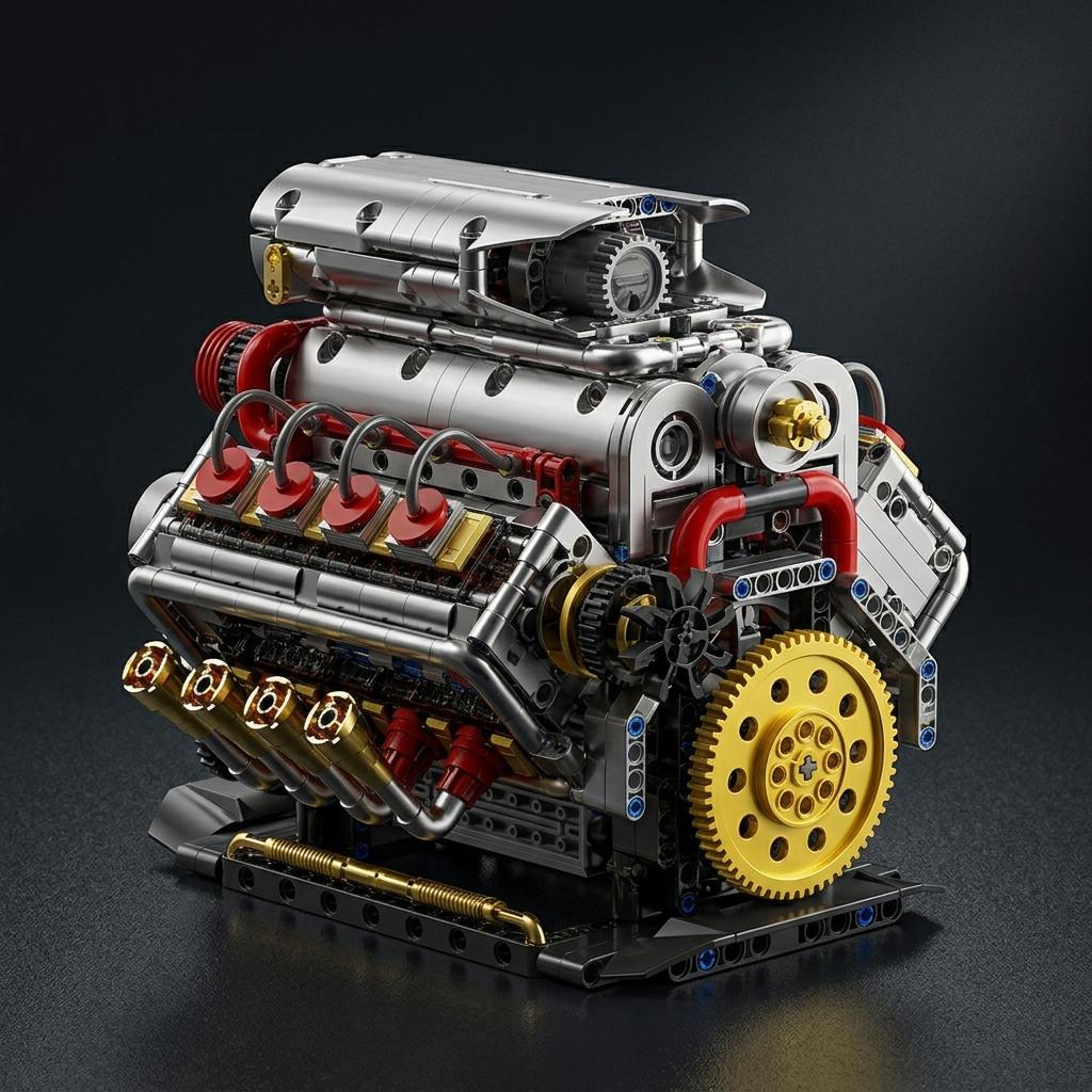 DIY V8 Supercharged Engine Model Kit Technic Compatible 1176 Pcs Building Block Mechanical STEM Project Car Lover Gift