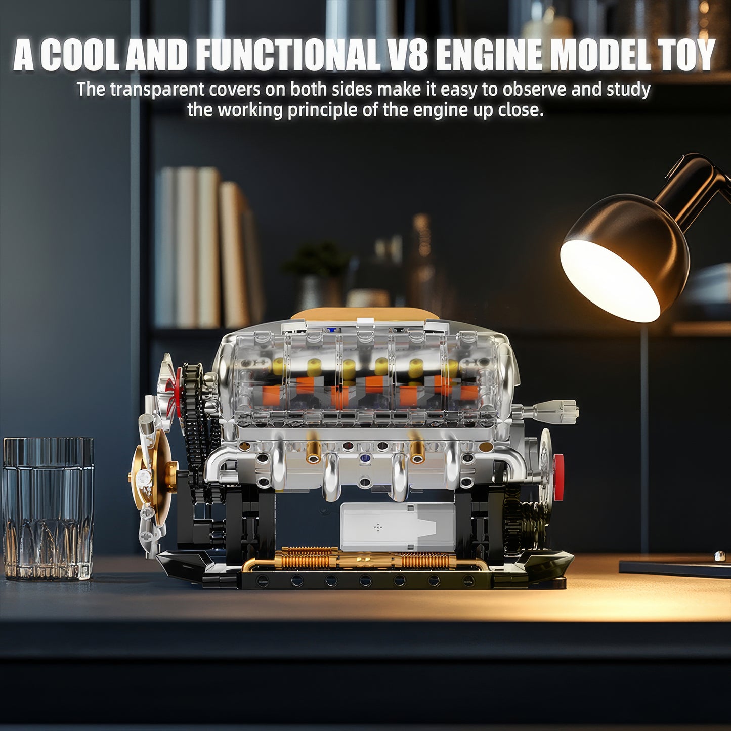 DIY V8 Engine Model Kit Electrically Driven STEM Science Project Desktop Mechanical Toy Car Lover Gift for Men