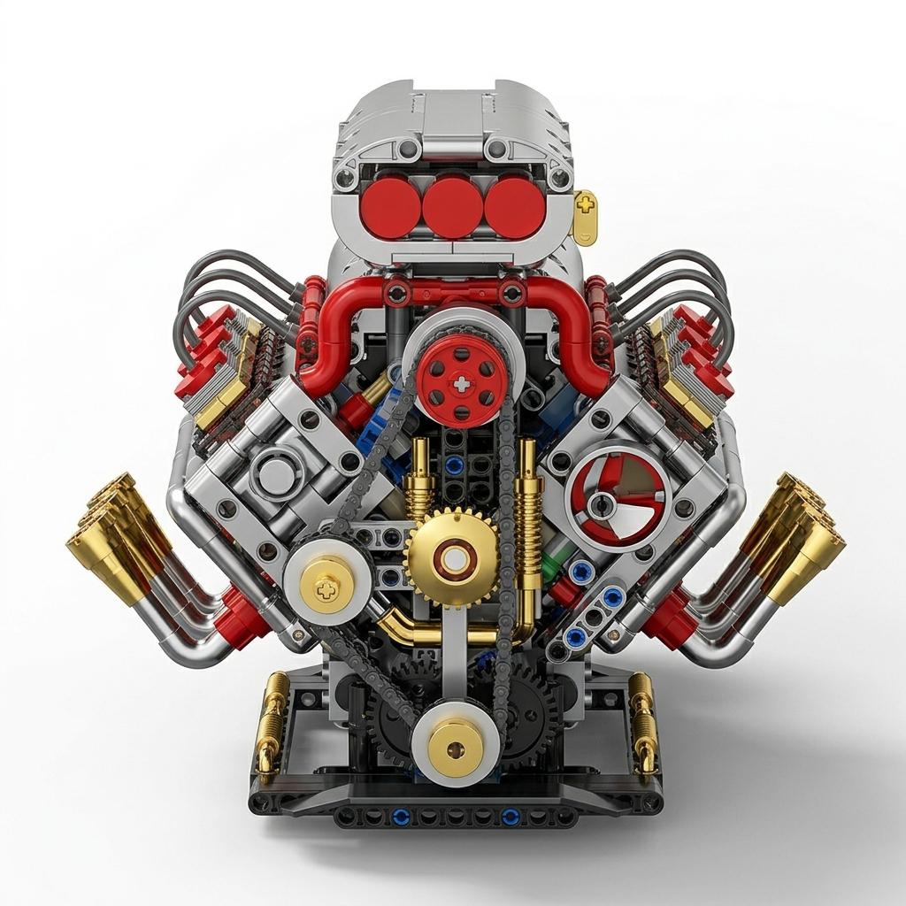 DIY V8 Supercharged Engine Model Kit Technic Compatible 1176 Pcs Building Block Mechanical STEM Project Car Lover Gift
