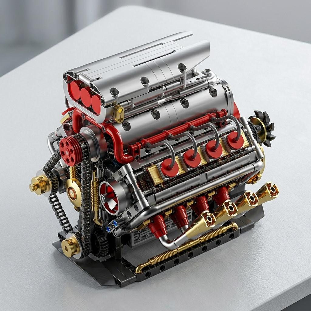 DIY V8 Supercharged Engine Model Kit Technic Compatible 1176 Pcs Building Block Mechanical STEM Project Car Lover Gift