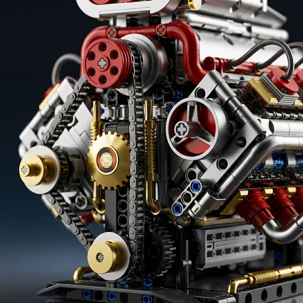 DIY V8 Supercharged Engine Model Kit Technic Compatible 1176 Pcs Building Block Mechanical STEM Project Car Lover Gift