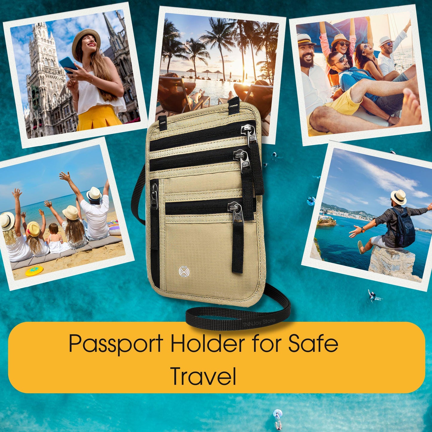 Travel Neck Pouch RFID Blocking Passport ID Organizer Hidden Travel Wallet Credit Card Holder Security Pouch for Men Women