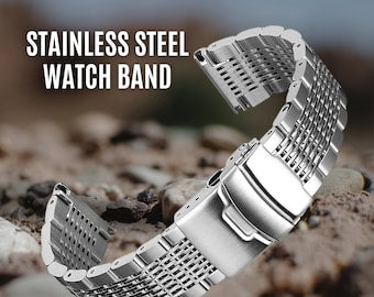 DIY Polished Silver Stainless Steel Watch Band 20mm 22mm Replacement Bracelet Strap with Spring Bars & Tool Kit