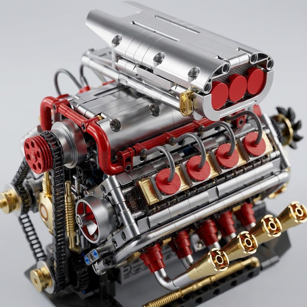 DIY V8 Supercharged Engine Model Kit Technic Compatible 1176 Pcs Building Block Mechanical STEM Project Car Lover Gift