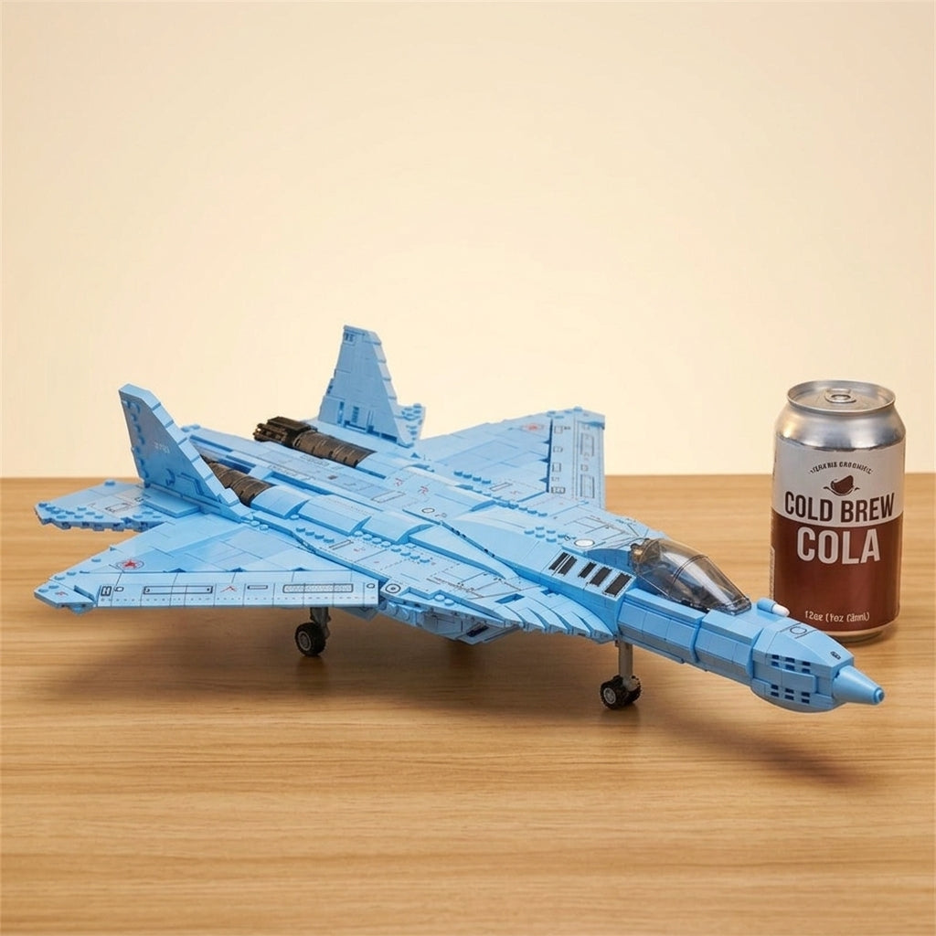 DIY Su 57 Sukhoi Fighter Jet Building Block Model Kit Stealth Military Aircraft Toy Set Technic Compatible Air Force Jet 1456 Pcs