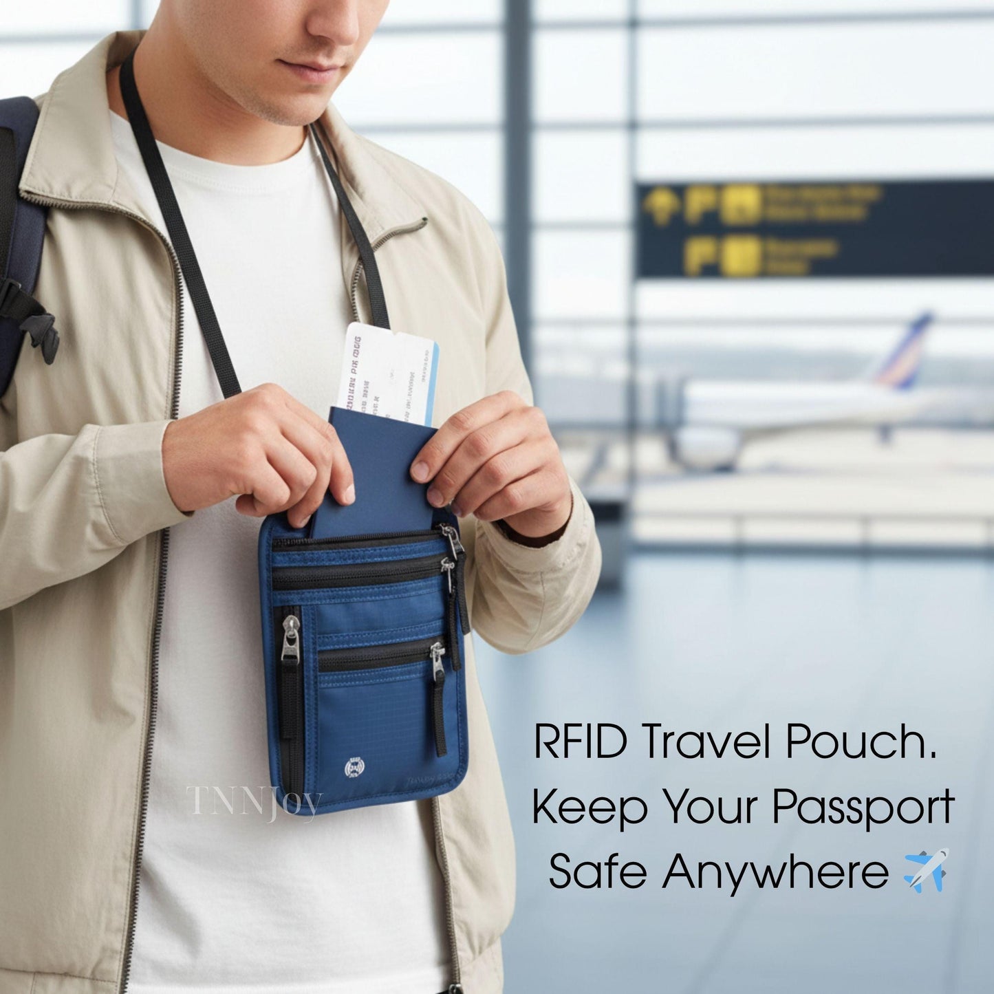 Travel Neck Pouch RFID Blocking Passport ID Organizer Hidden Travel Wallet Credit Card Holder Security Pouch for Men Women