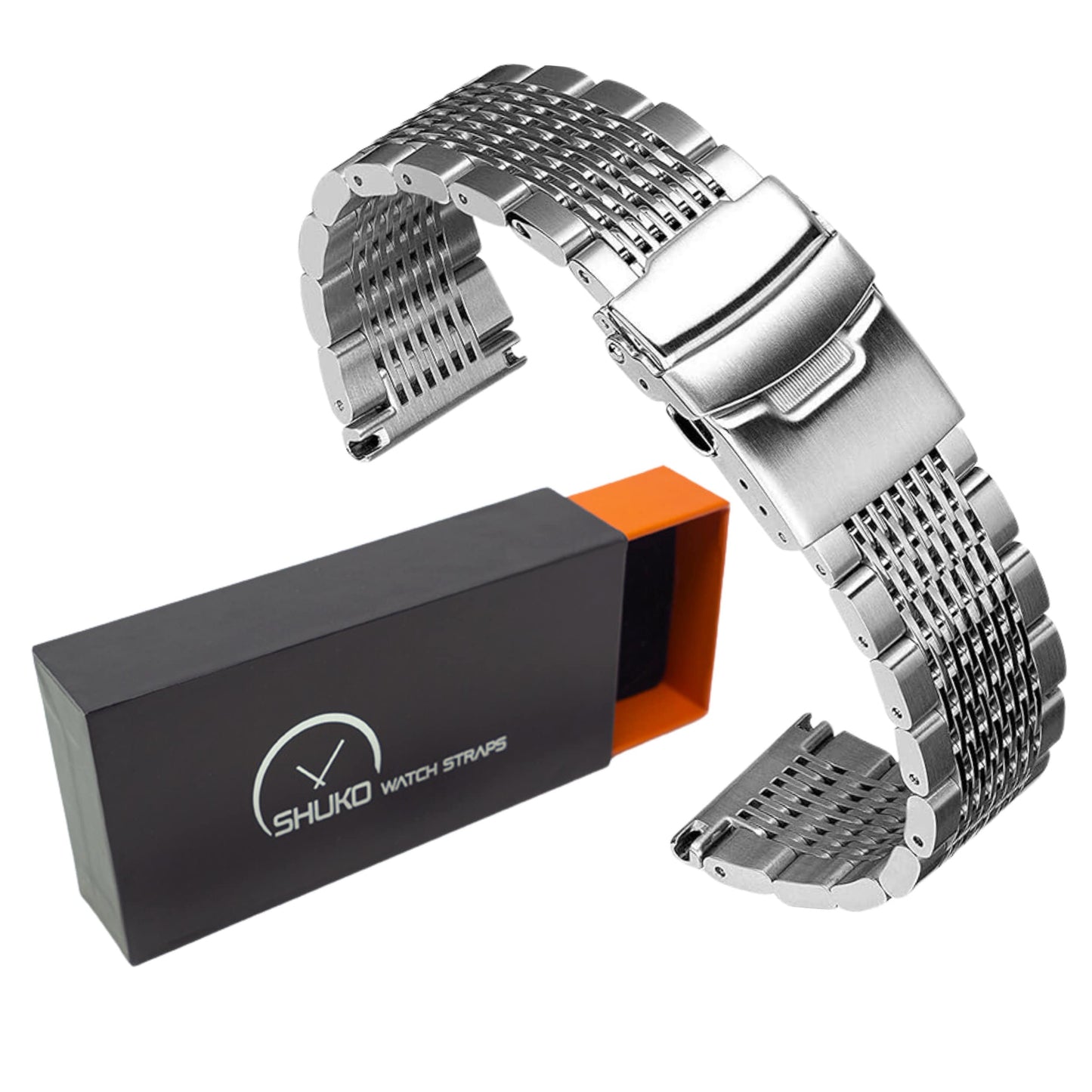 DIY Polished Silver Stainless Steel Watch Band 20mm 22mm Replacement Bracelet Strap with Spring Bars & Tool Kit