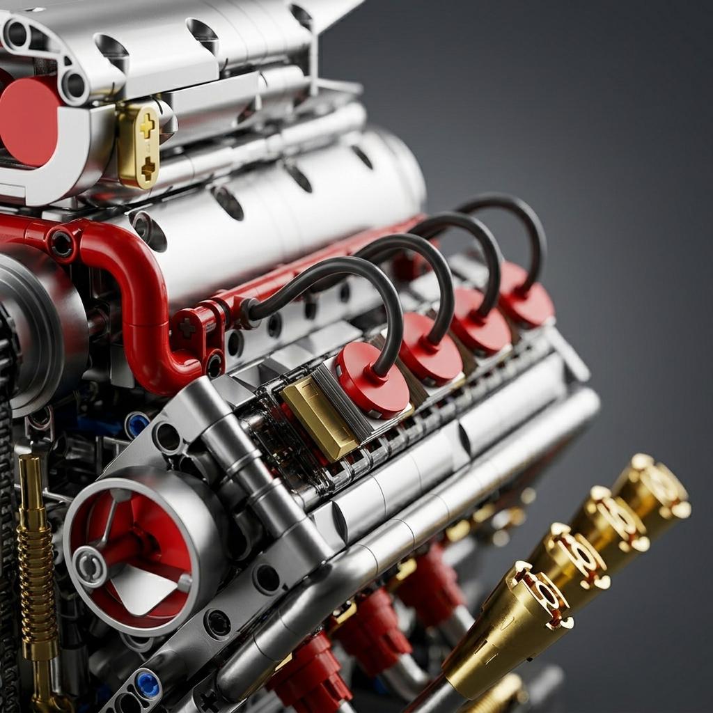 DIY V8 Supercharged Engine Model Kit Technic Compatible 1176 Pcs Building Block Mechanical STEM Project Car Lover Gift