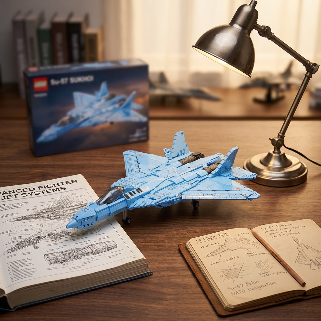 DIY Su 57 Sukhoi Fighter Jet Building Block Model Kit Stealth Military Aircraft Toy Set Technic Compatible Air Force Jet 1456 Pcs