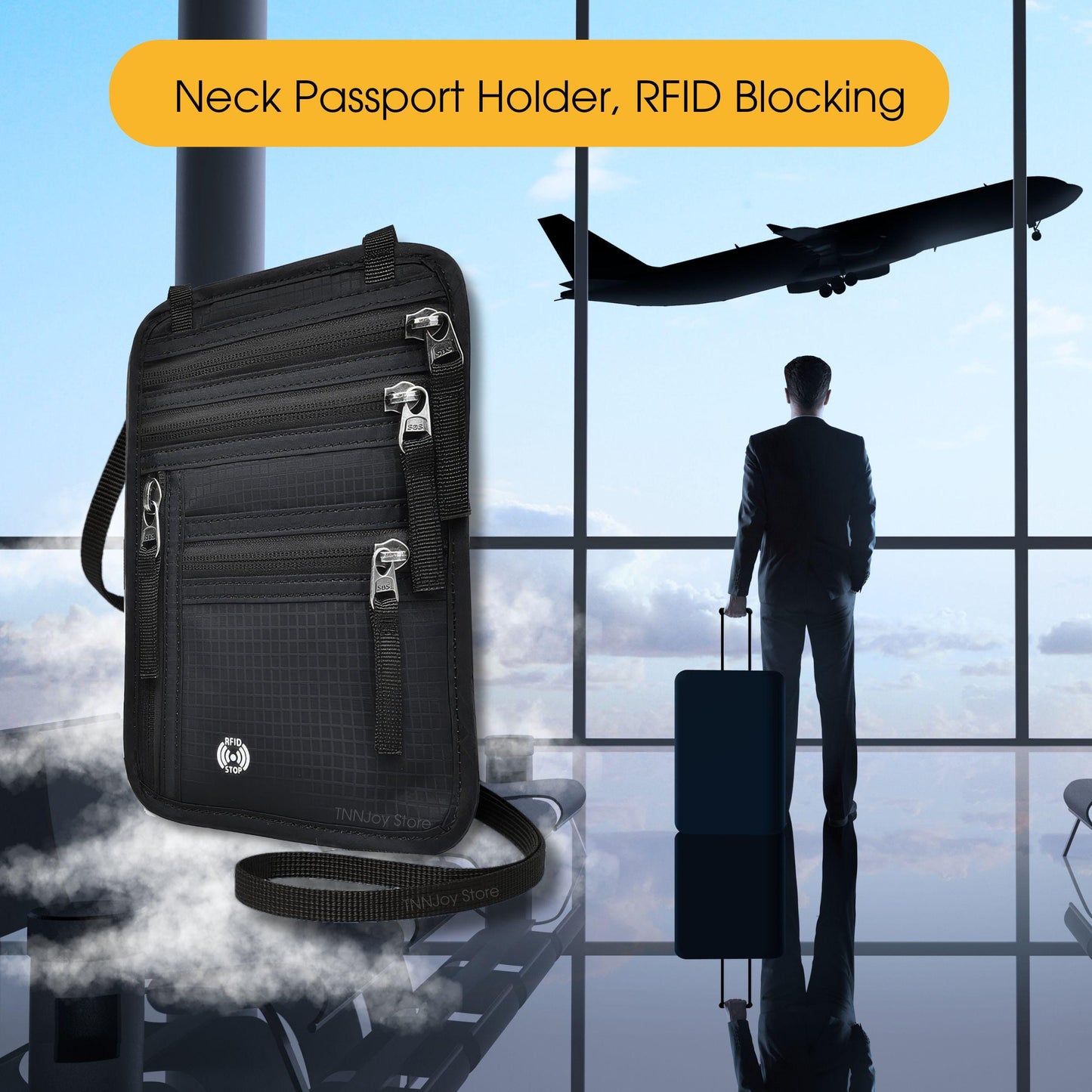Travel Neck Pouch RFID Blocking Passport ID Organizer Hidden Travel Wallet Credit Card Holder Security Pouch for Men Women
