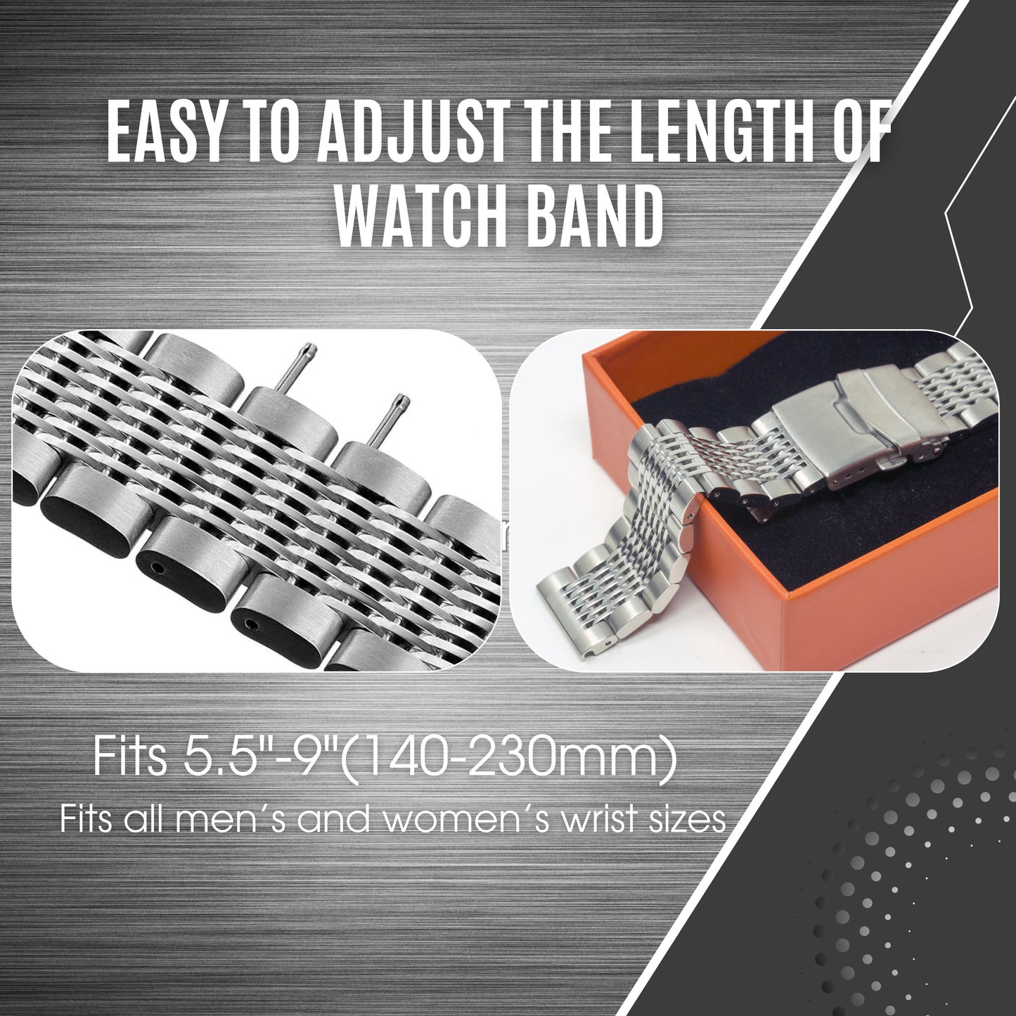 DIY Polished Silver Stainless Steel Watch Band 20mm 22mm Replacement Bracelet Strap with Spring Bars & Tool Kit