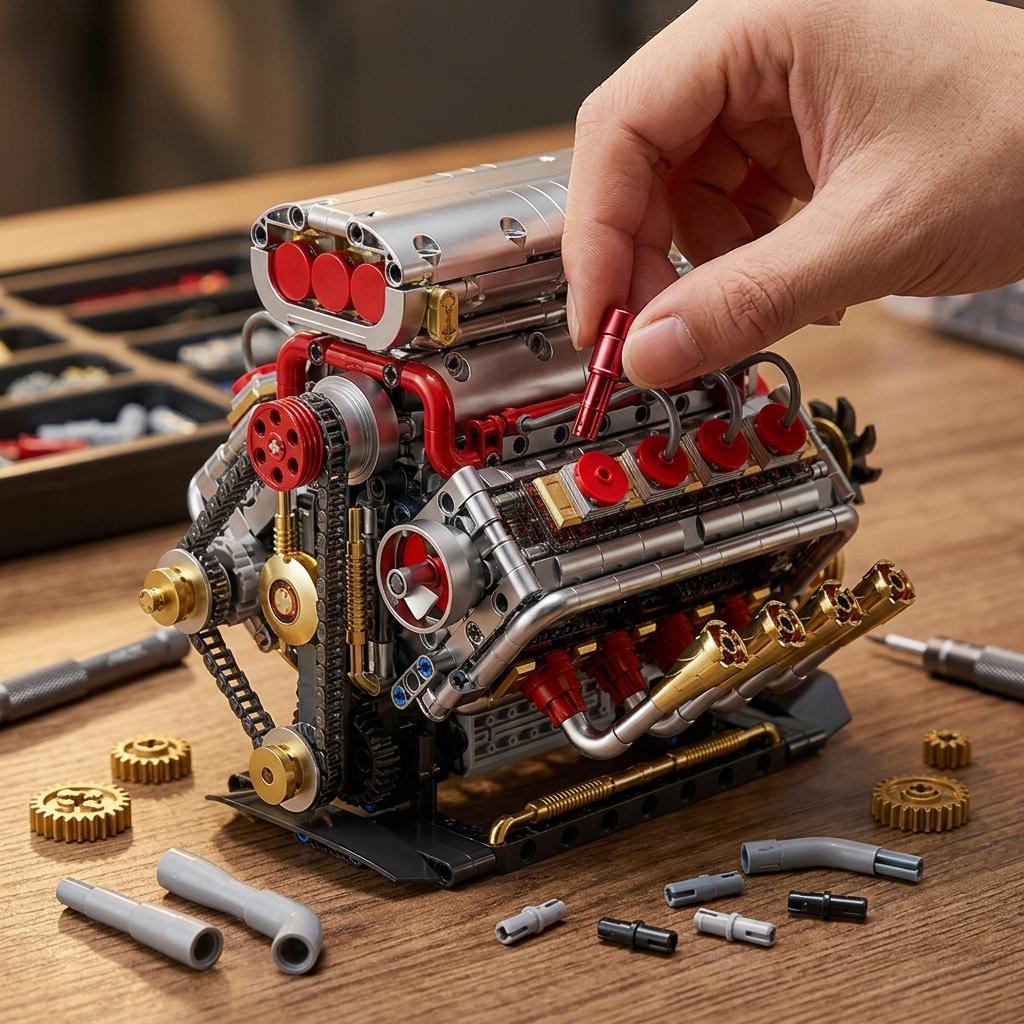 DIY V8 Supercharged Engine Model Kit Technic Compatible 1176 Pcs Building Block Mechanical STEM Project Car Lover Gift