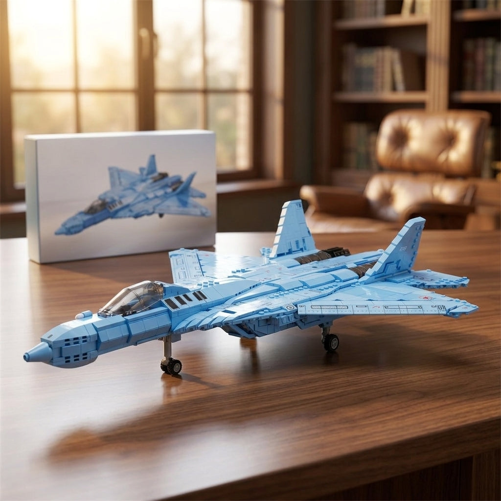 DIY Su 57 Sukhoi Fighter Jet Building Block Model Kit Stealth Military Aircraft Toy Set Technic Compatible Air Force Jet 1456 Pcs