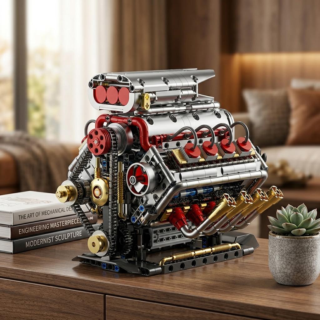 DIY V8 Supercharged Engine Model Kit Technic Compatible 1176 Pcs Building Block Mechanical STEM Project Car Lover Gift
