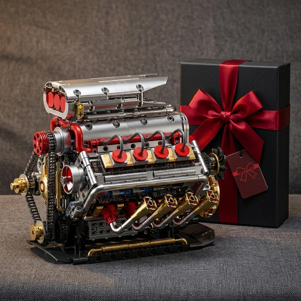DIY V8 Supercharged Engine Model Kit Technic Compatible 1176 Pcs Building Block Mechanical STEM Project Car Lover Gift