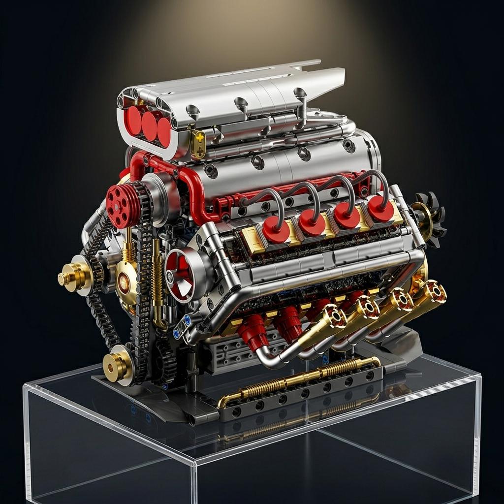 DIY V8 Supercharged Engine Model Kit Technic Compatible 1176 Pcs Building Block Mechanical STEM Project Car Lover Gift