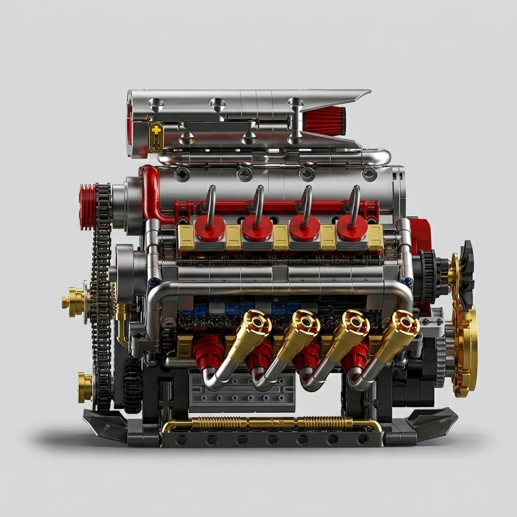 DIY V8 Supercharged Engine Model Kit Technic Compatible 1176 Pcs Building Block Mechanical STEM Project Car Lover Gift