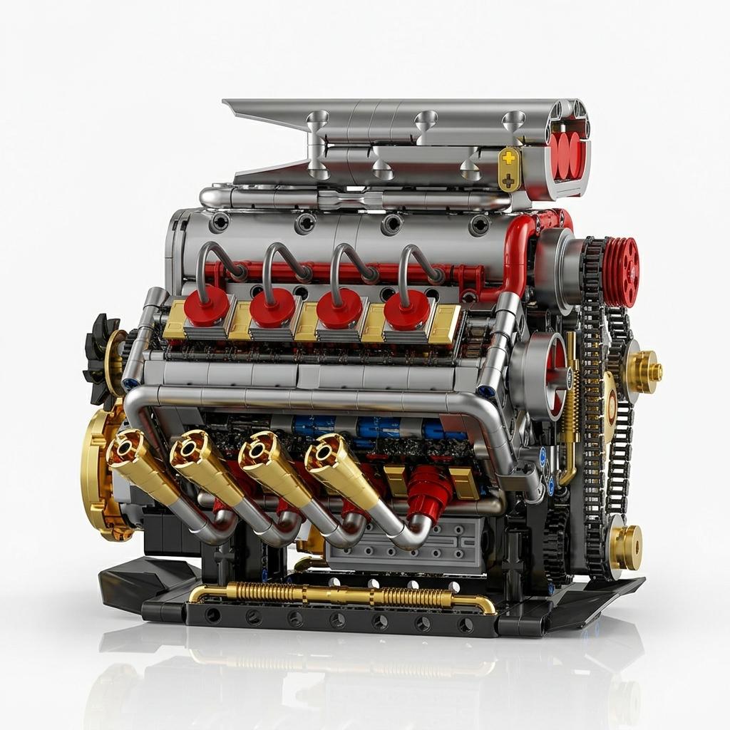 DIY V8 Supercharged Engine Model Kit Technic Compatible 1176 Pcs Building Block Mechanical STEM Project Car Lover Gift