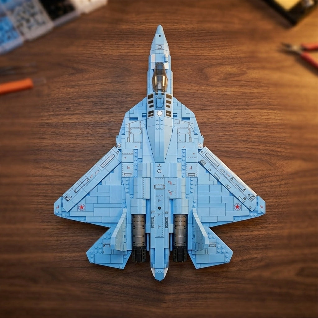 DIY Su 57 Sukhoi Fighter Jet Building Block Model Kit Stealth Military Aircraft Toy Set Technic Compatible Air Force Jet 1456 Pcs
