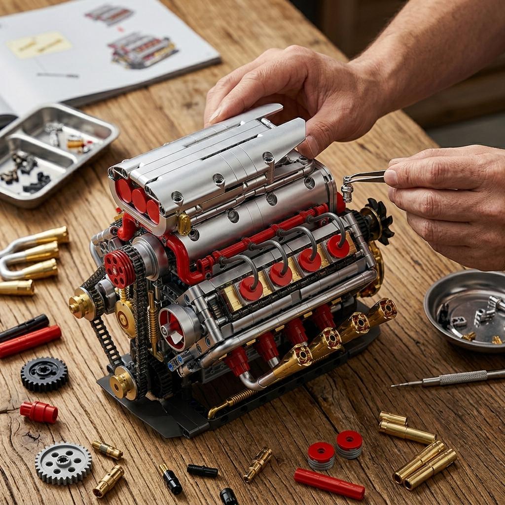 DIY V8 Supercharged Engine Model Kit Technic Compatible 1176 Pcs Building Block Mechanical STEM Project Car Lover Gift