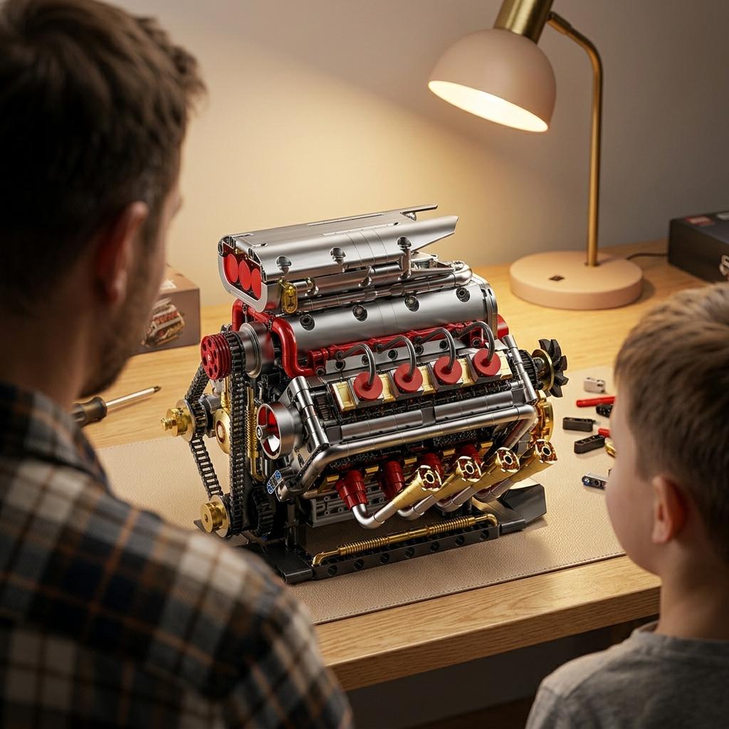 DIY V8 Supercharged Engine Model Kit Technic Compatible 1176 Pcs Building Block Mechanical STEM Project Car Lover Gift