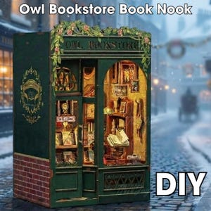 DIY Owl Bookstore Miniature Book Nook Kit with LED Lights