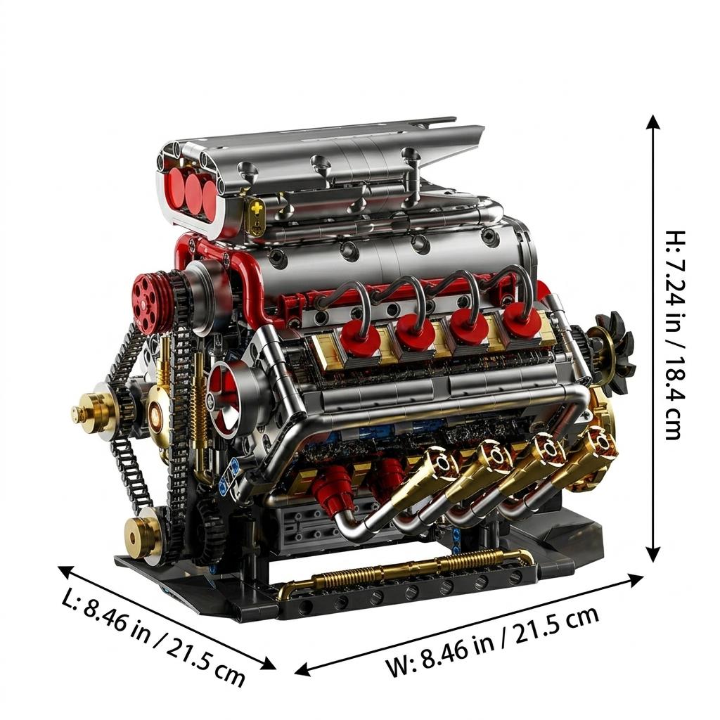 DIY V8 Supercharged Engine Model Kit Technic Compatible 1176 Pcs Building Block Mechanical STEM Project Car Lover Gift