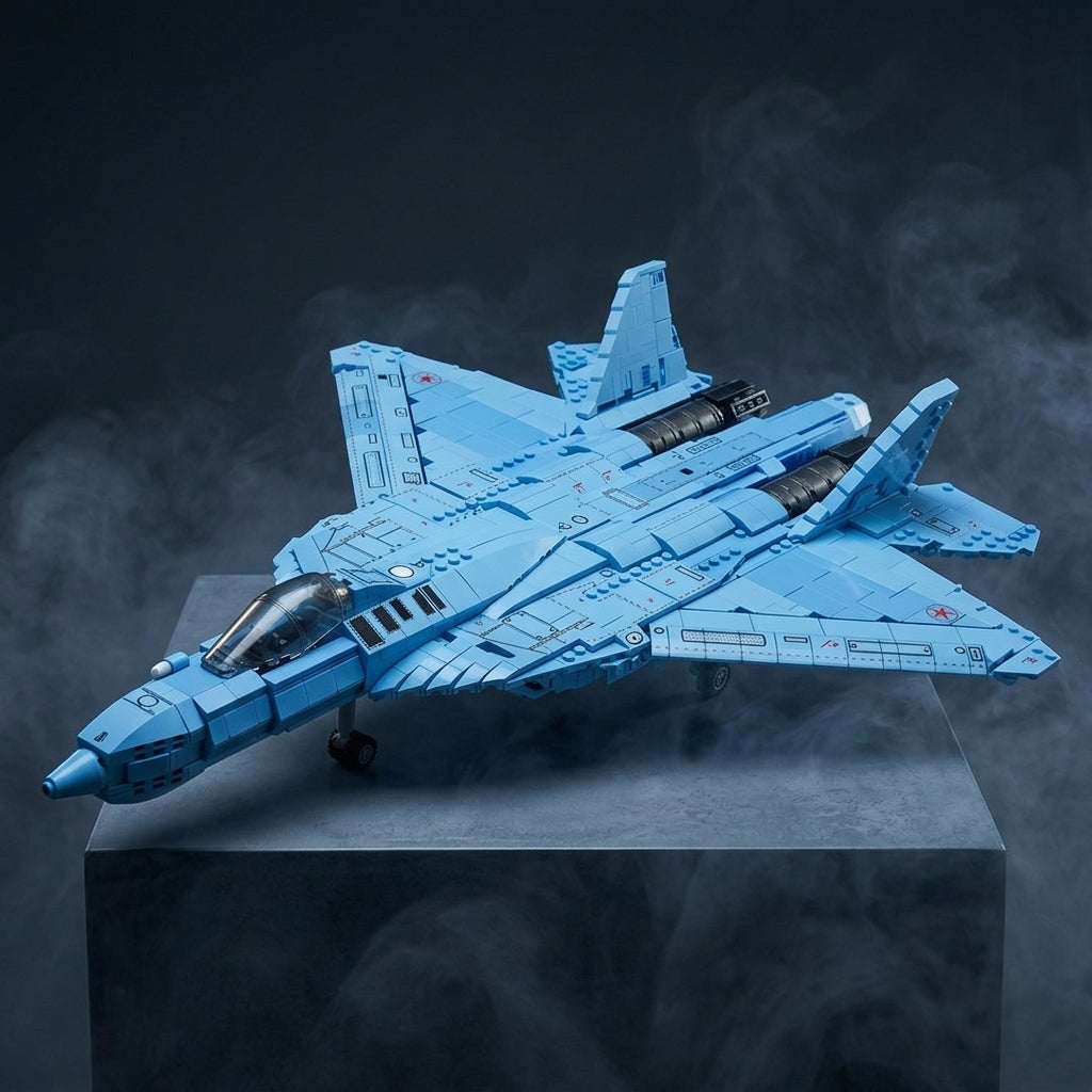 DIY Su 57 Sukhoi Fighter Jet Building Block Model Kit Stealth Military Aircraft Toy Set Technic Compatible Air Force Jet 1456 Pcs