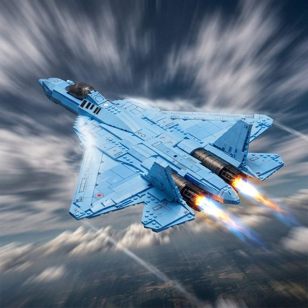 DIY Su 57 Sukhoi Fighter Jet Building Block Model Kit Stealth Military Aircraft Toy Set Technic Compatible Air Force Jet 1456 Pcs