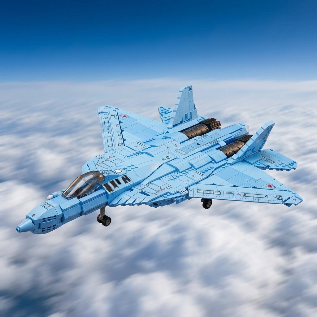 DIY Su 57 Sukhoi Fighter Jet Building Block Model Kit Stealth Military Aircraft Toy Set Technic Compatible Air Force Jet 1456 Pcs