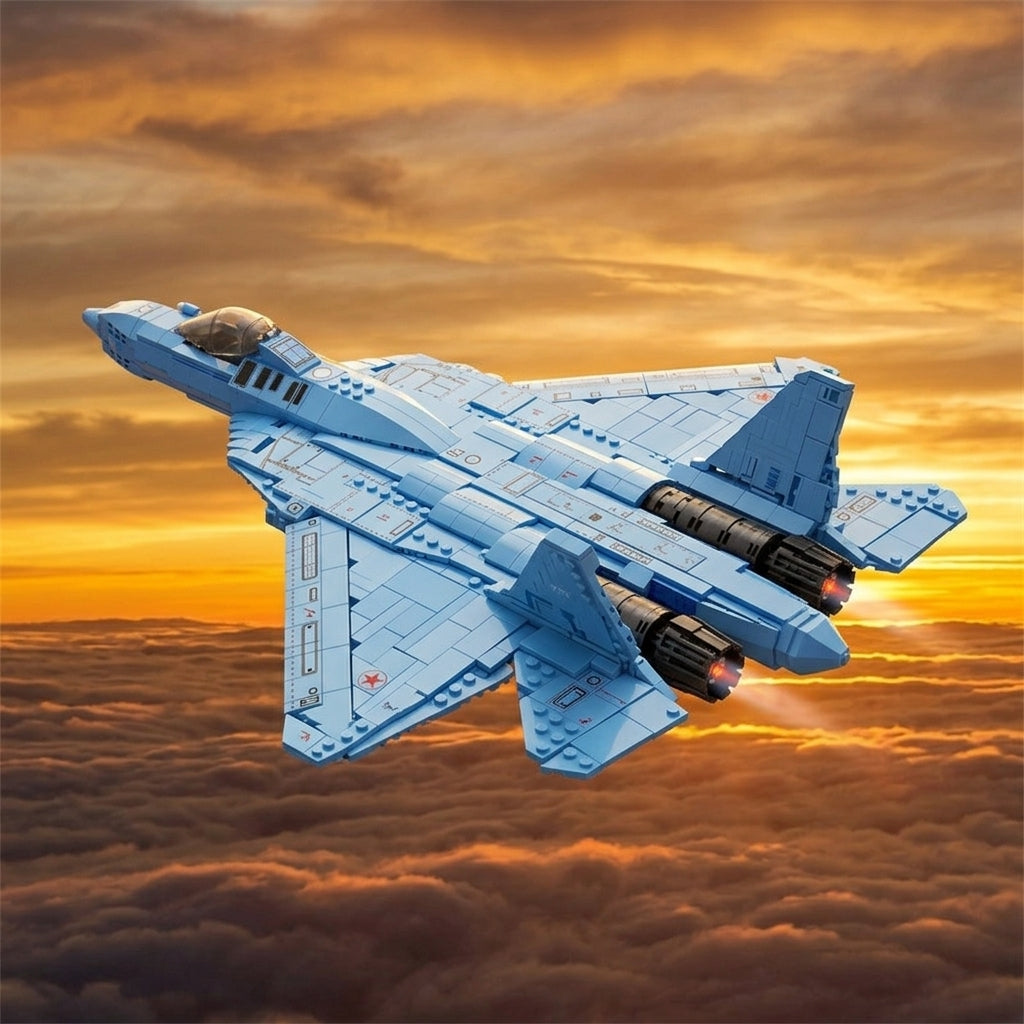 DIY Su 57 Sukhoi Fighter Jet Building Block Model Kit Stealth Military Aircraft Toy Set Technic Compatible Air Force Jet 1456 Pcs