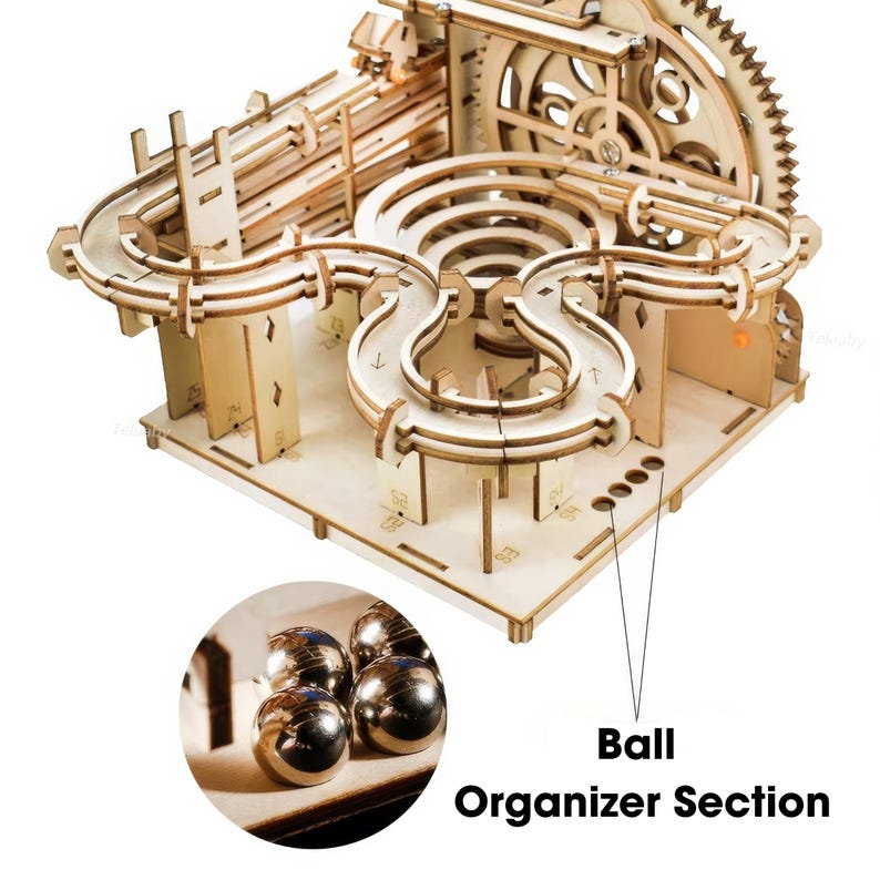 DIY 3D Wooden Marble Run Kit | Mechanical Model Building Puzzle, Laser-Cut Wood Craft Toy