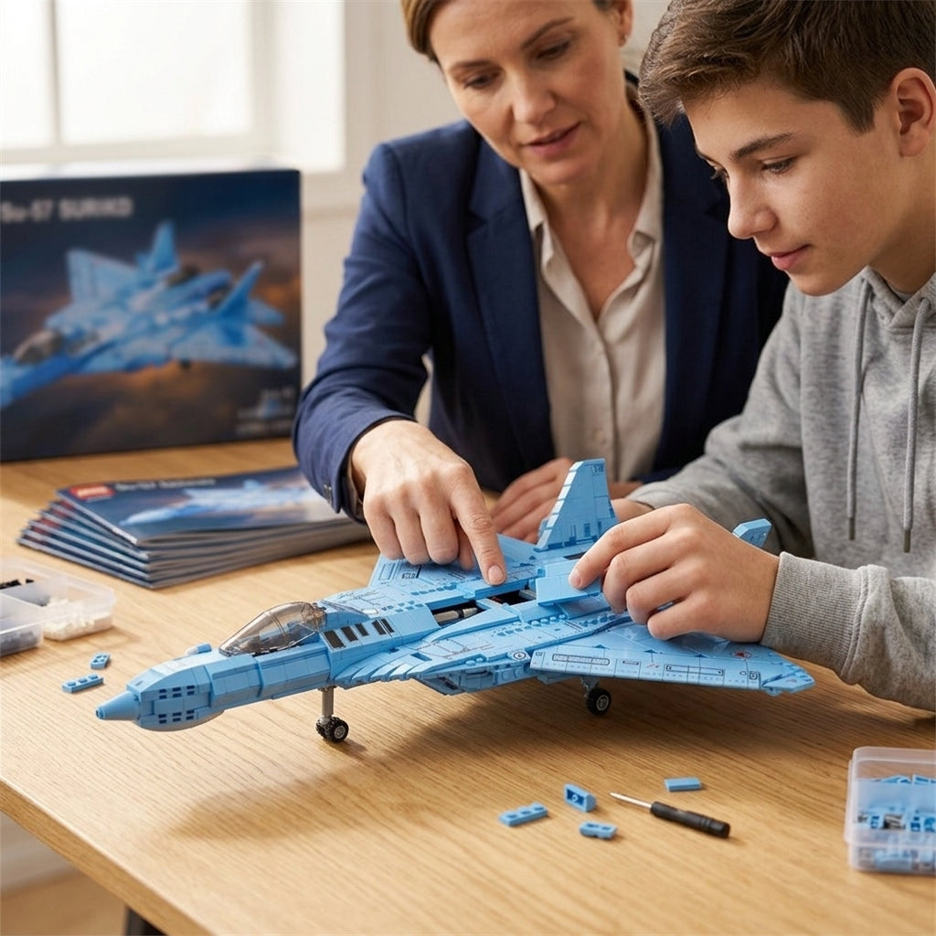 DIY Su 57 Sukhoi Fighter Jet Building Block Model Kit Stealth Military Aircraft Toy Set Technic Compatible Air Force Jet 1456 Pcs