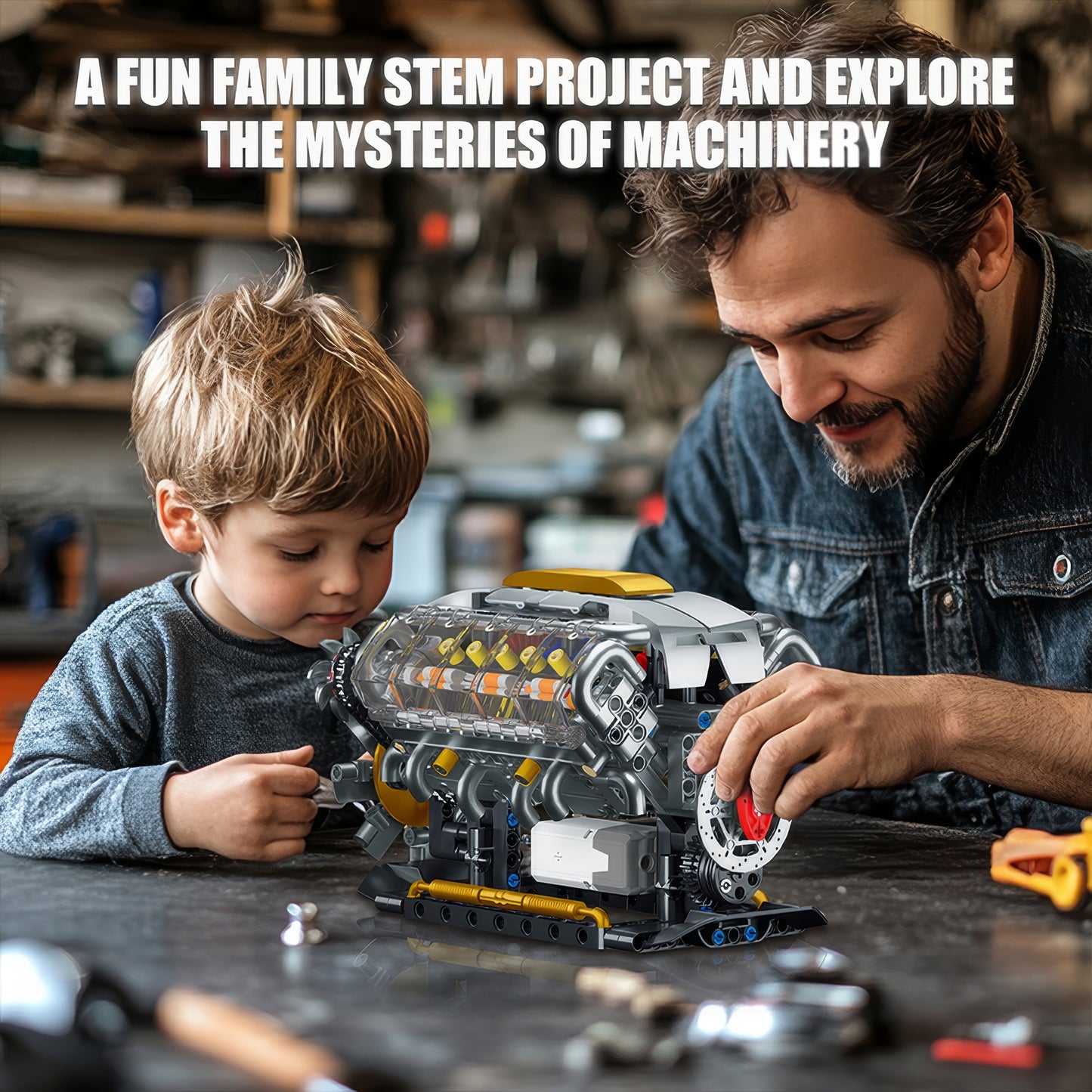 DIY V8 Engine Model Kit Electrically Driven STEM Science Project Desktop Mechanical Toy Car Lover Gift for Men