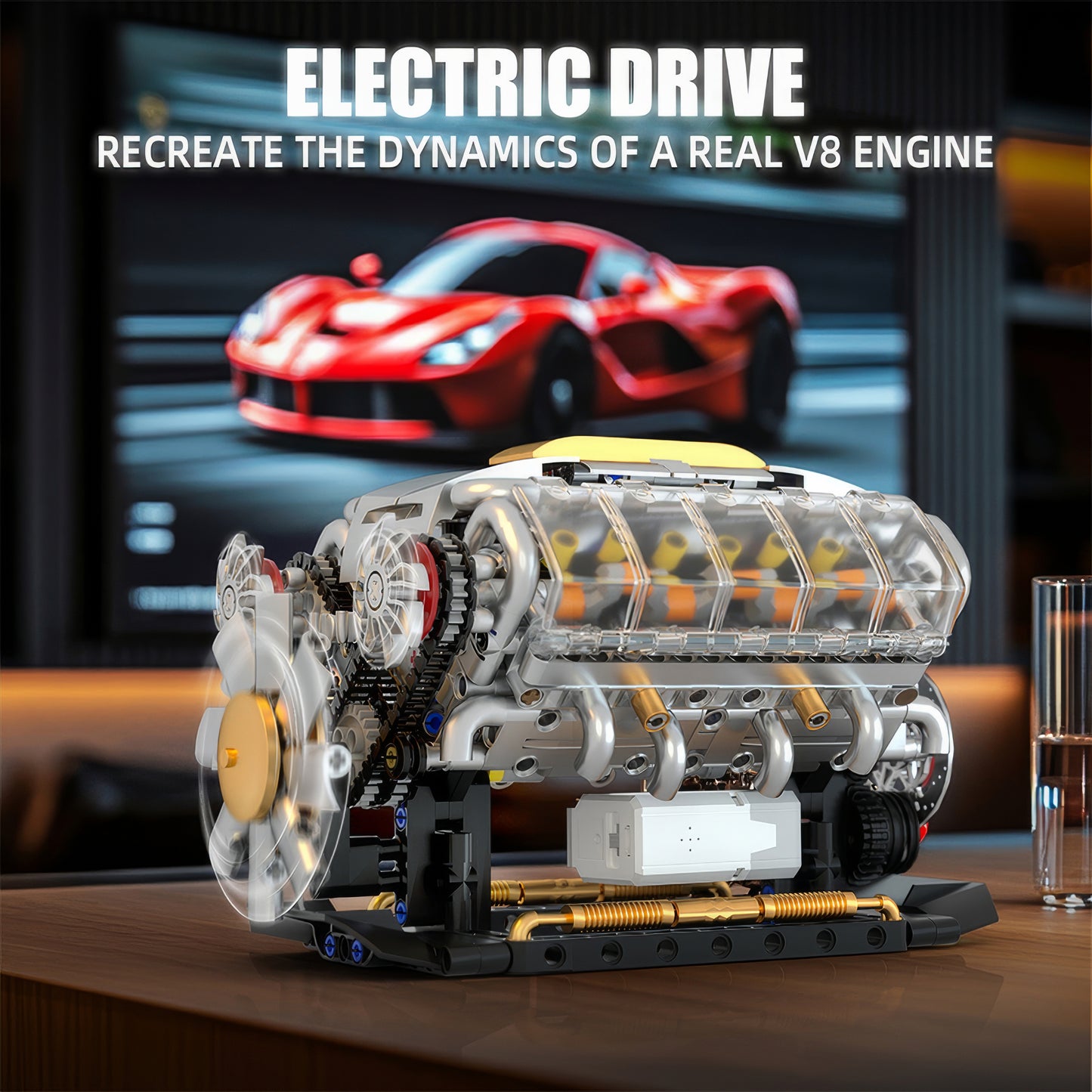 DIY V8 Engine Model Kit Electrically Driven STEM Science Project Desktop Mechanical Toy Car Lover Gift for Men
