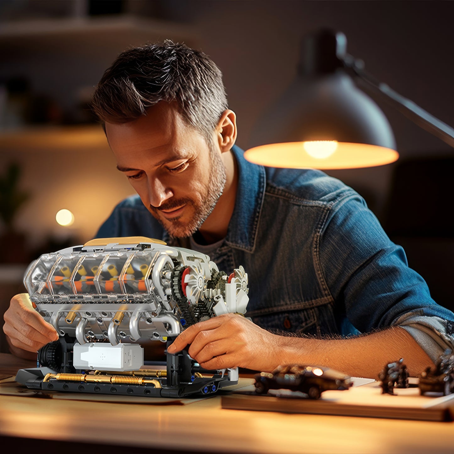 DIY V8 Engine Model Kit Electrically Driven STEM Science Project Desktop Mechanical Toy Car Lover Gift for Men