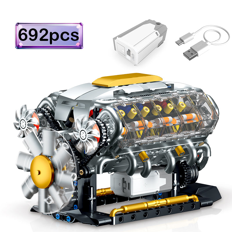 DIY V8 Engine Model Kit Electrically Driven STEM Science Project Desktop Mechanical Toy Car Lover Gift for Men